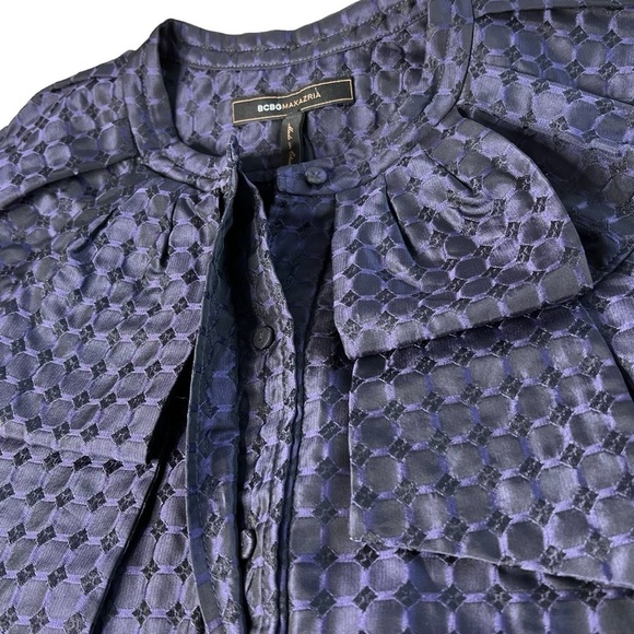 NWOT BCBG MaxAzria Dark Textured Purple Ruffle Collar Dress Women's Size M - Picture 9 of 16